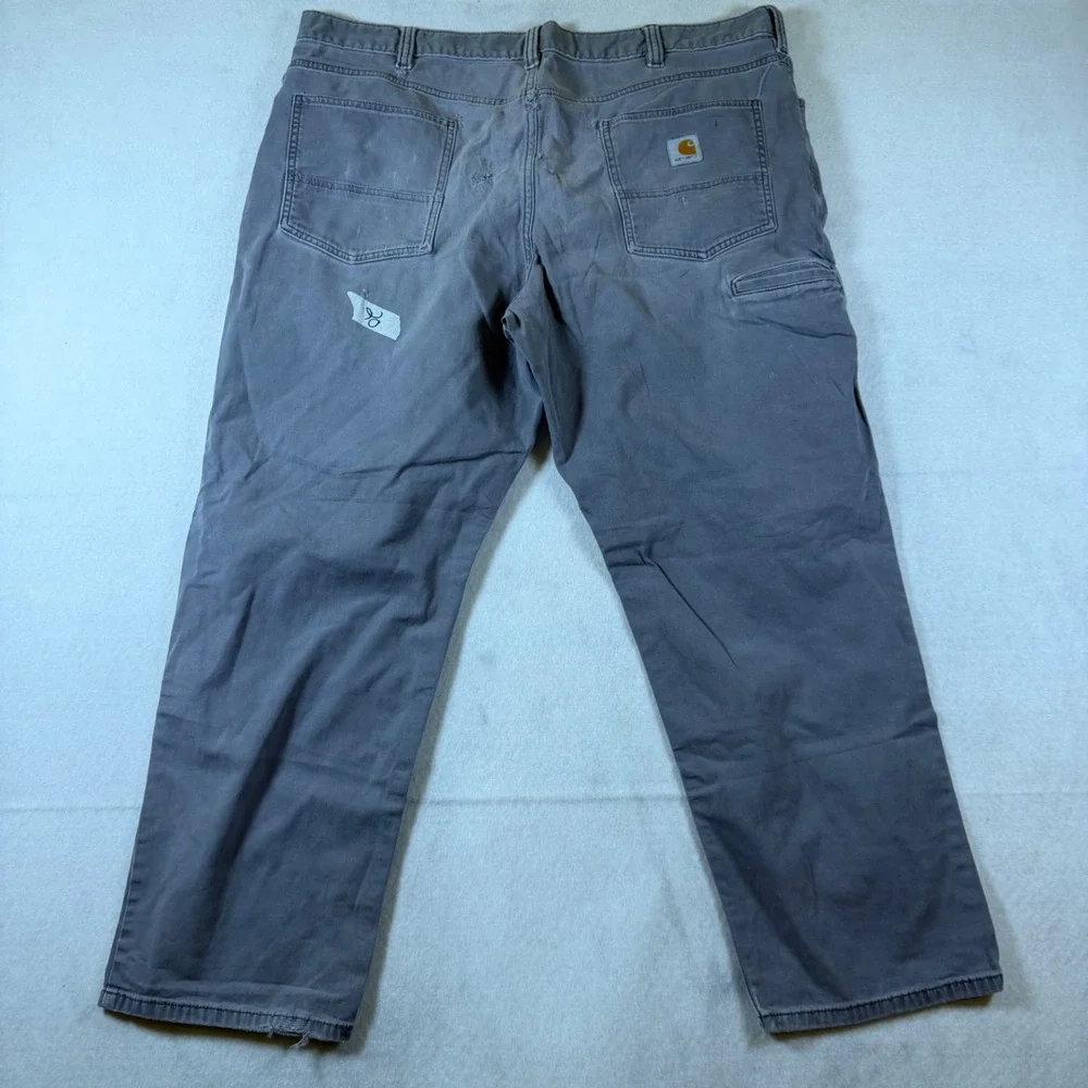 Carhartt Mens Gray Canvas Carpenter Work Pants Distressed 42x30 Utility Dungaree